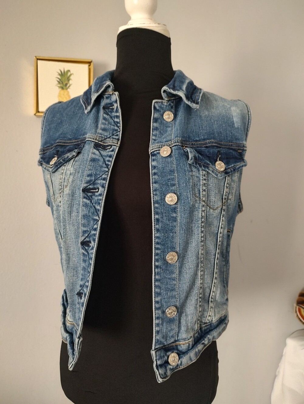 Love Culture Blue Distressed Denim Vest